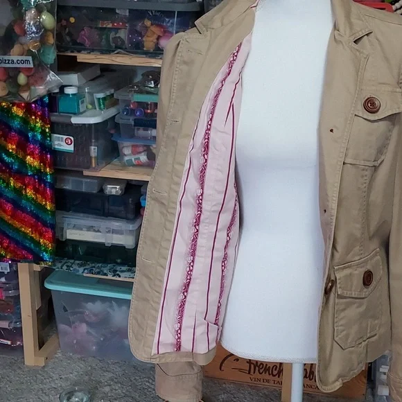 GAP Khaki Button Closure multi Pocket Utility Jacket Structured Shoulders Sz 10 - Picture 7 of 9